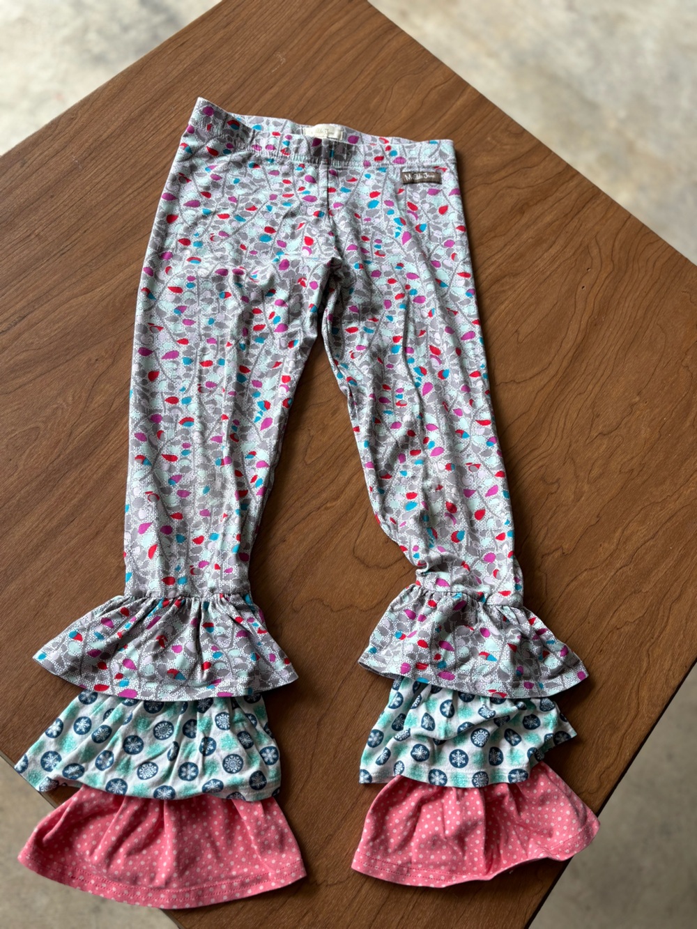 Matilda Jane Girls Multicolor Ruffle Leggings with Leaf & Dot Prints